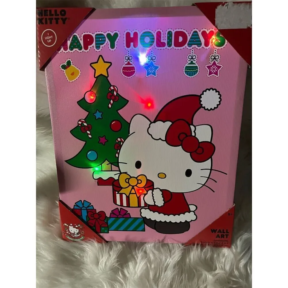 🆕 Hello Kitty Christmas Light Up Wall Art - Happy Holidays Battery Operated